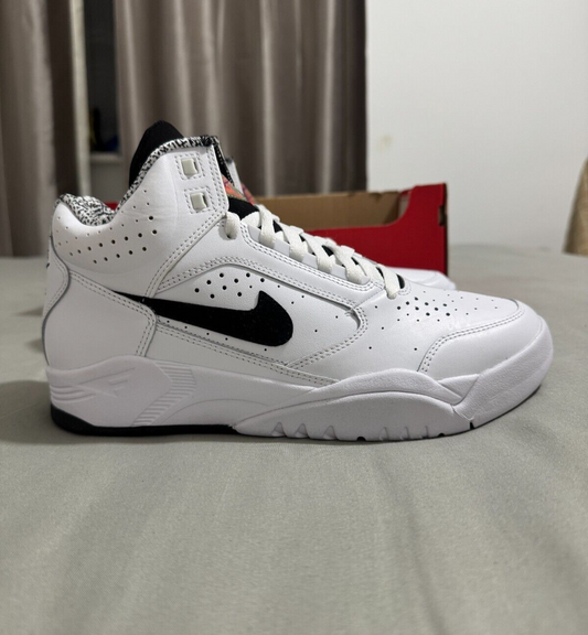 Nike Air Flight Lite Mid Men Trainers Size UK 6 White Black Leather Shoes New