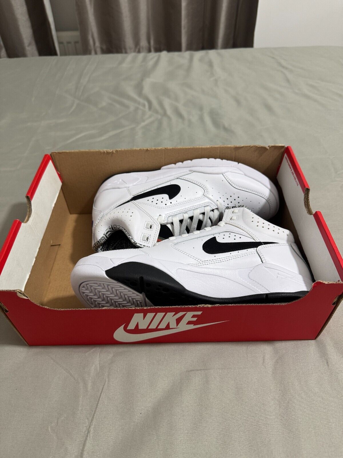 Nike Air Flight Lite Mid Men Trainers Size UK 6 White Black Leather Shoes New