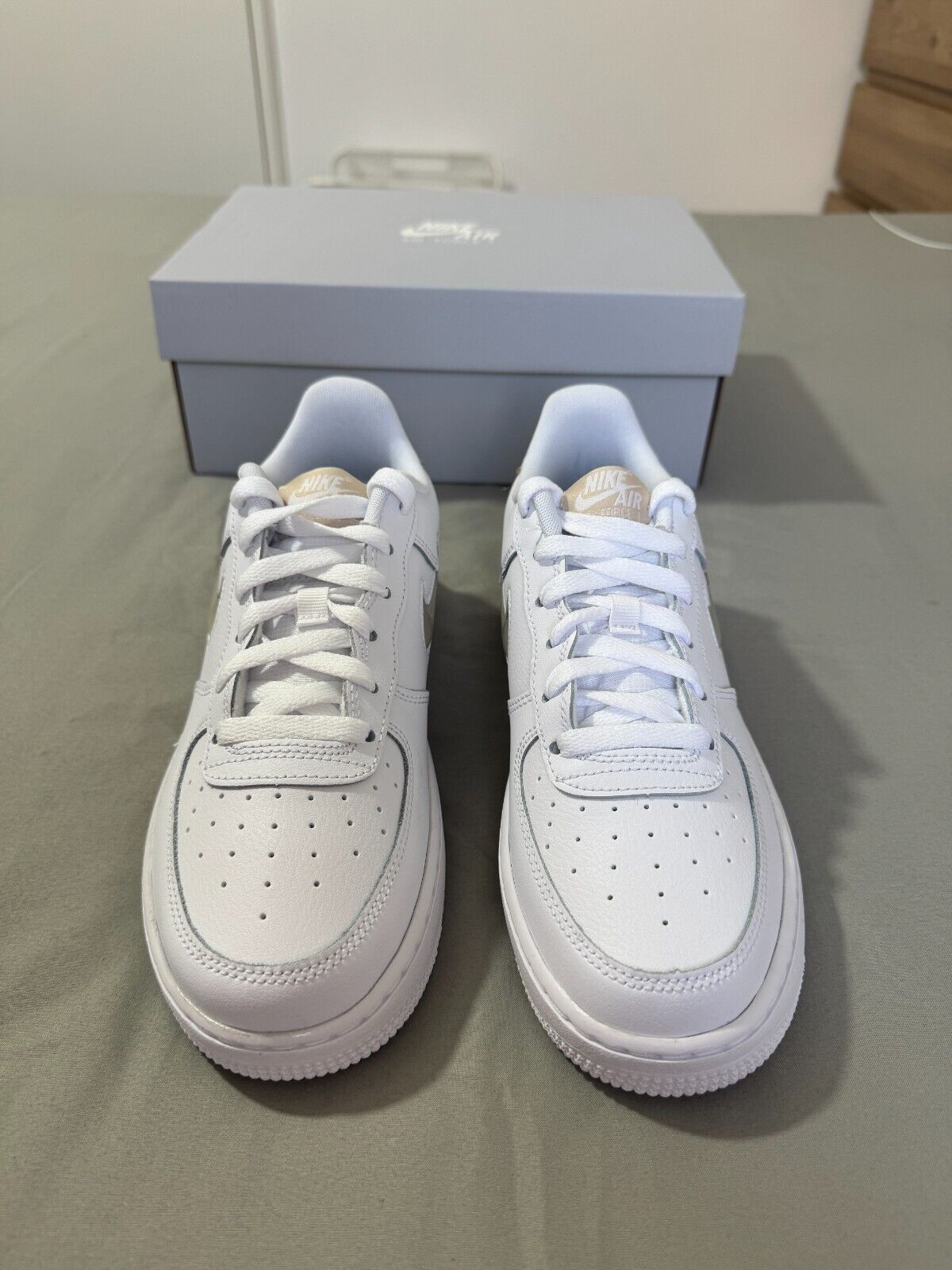 Nike Air Force 1 GS Trainers Size UK 6 White Sand Drift Leather Shoes BNIB