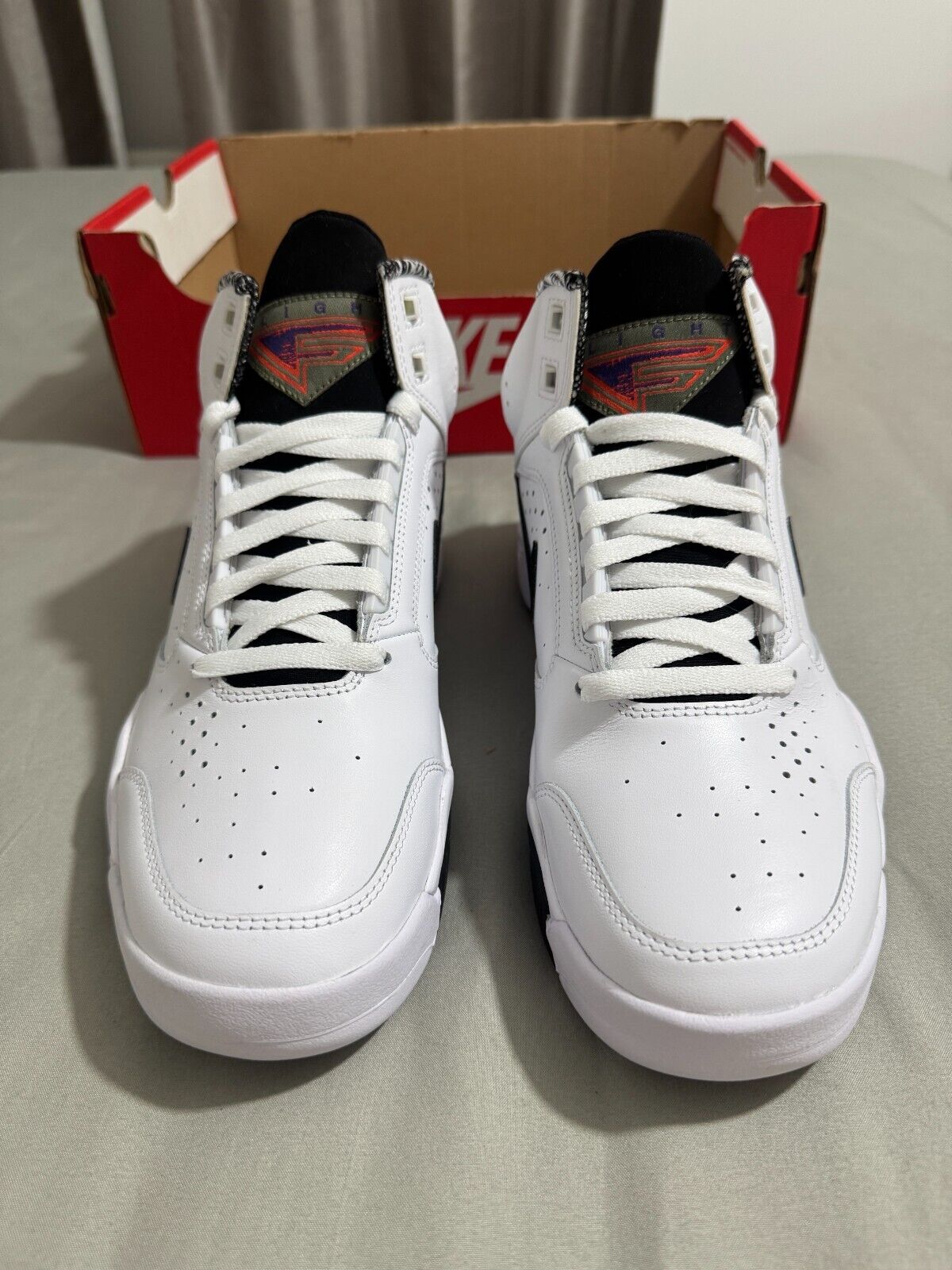 Nike Air Flight Lite Mid Men Trainers Size UK 6 White Black Leather Shoes New