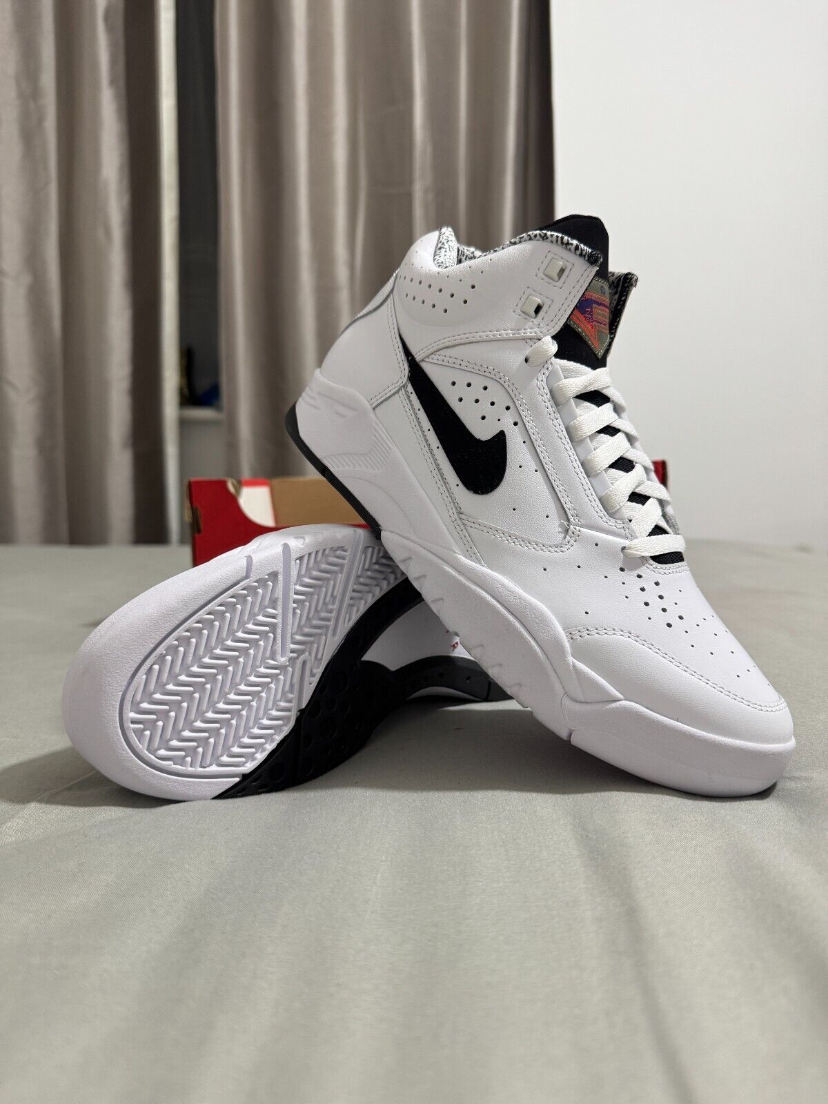 Nike Air Flight Lite Mid Men Trainers Size UK 6 White Black Leather Shoes New