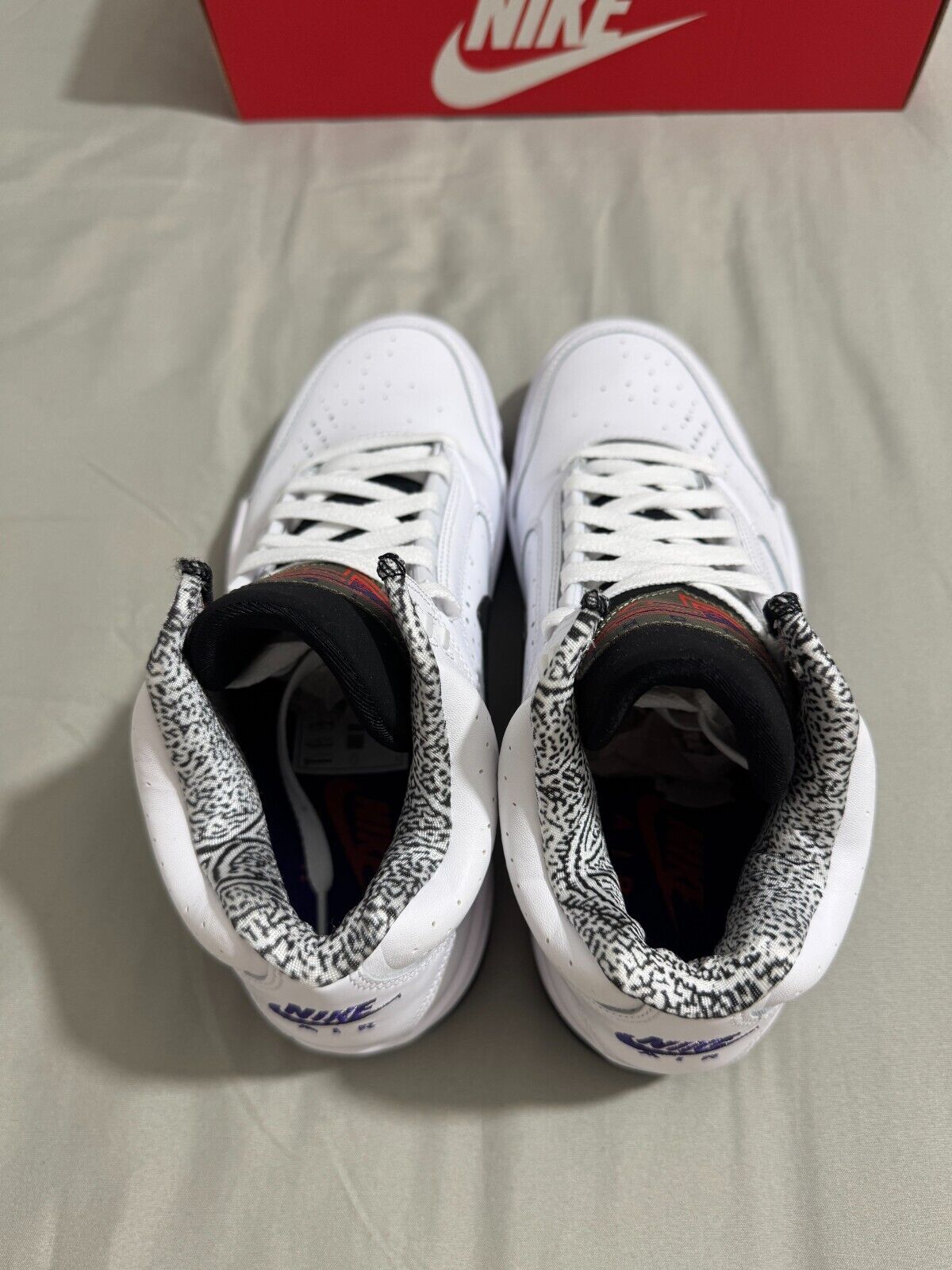 Nike Air Flight Lite Mid Men Trainers Size UK 6 White Black Leather Shoes New