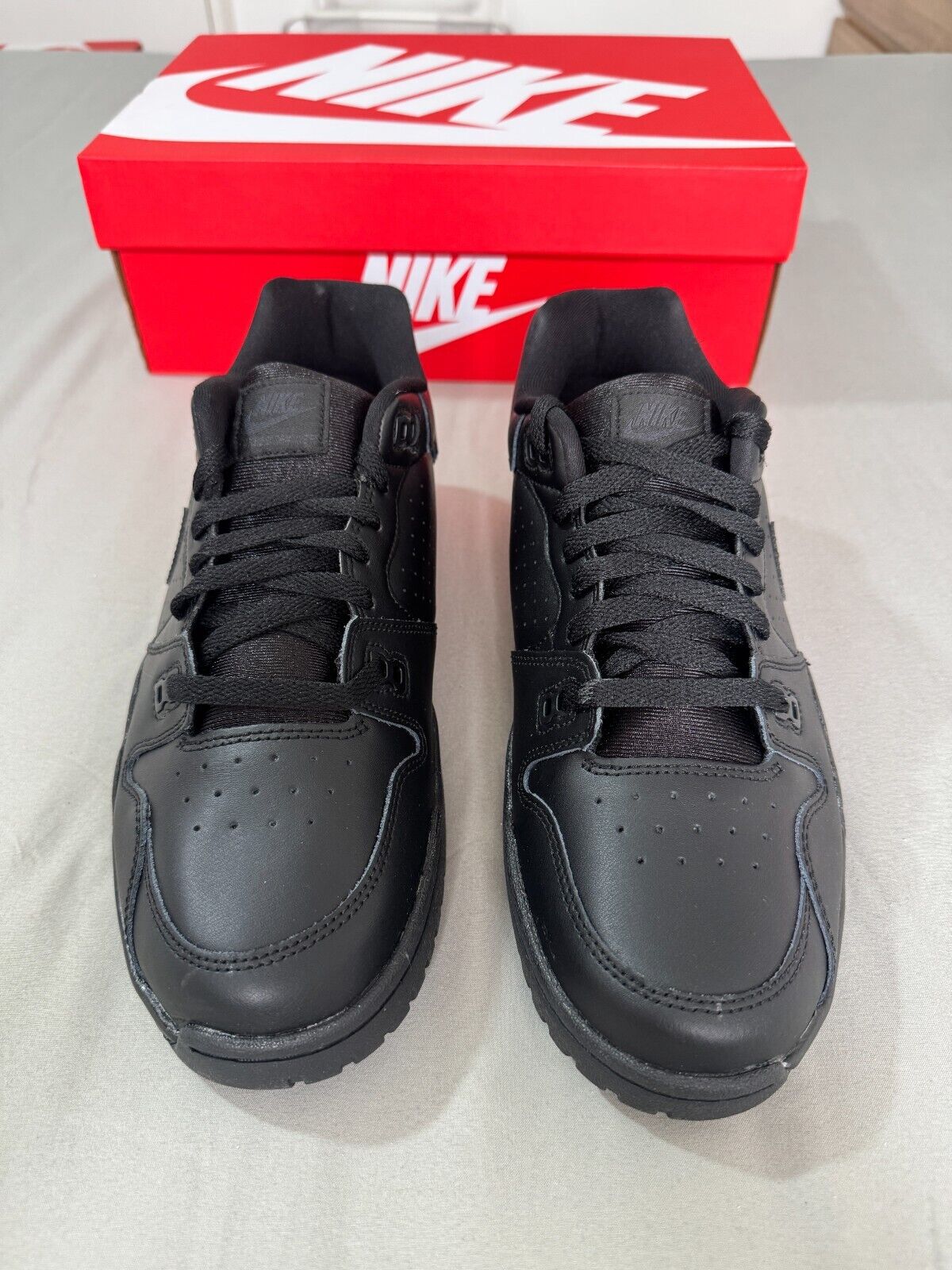 Nike Cross Trainers Low Men Sneaker Triple Black Leather Shoe Size UK 8,9,9.5,13