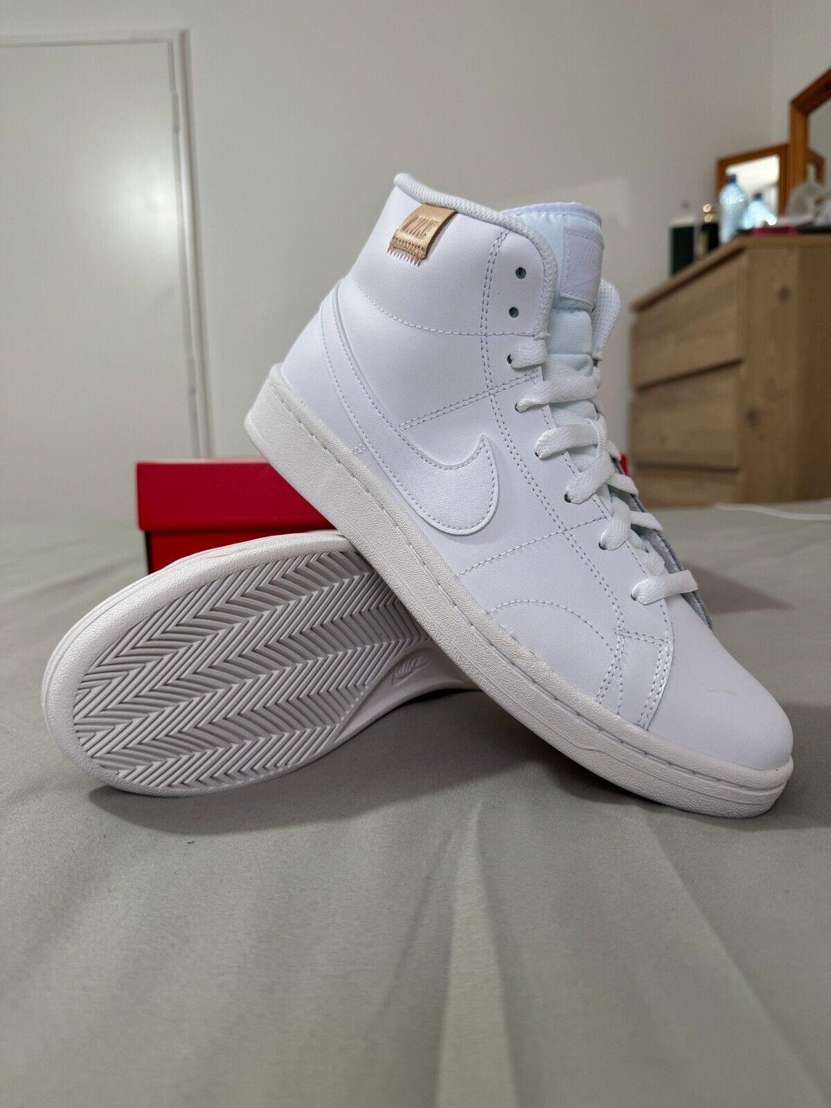 Nike Court Royale 2 Mid Women Trainers Triple White Leather Shoes BNIB All Sizes