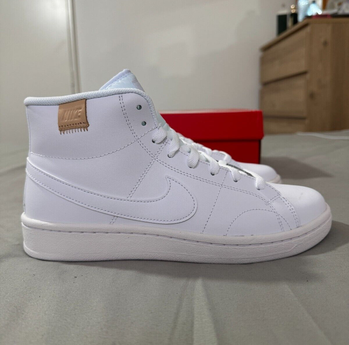 Nike Court Royale 2 Mid Women Trainers Triple White Leather Shoes BNIB All Sizes